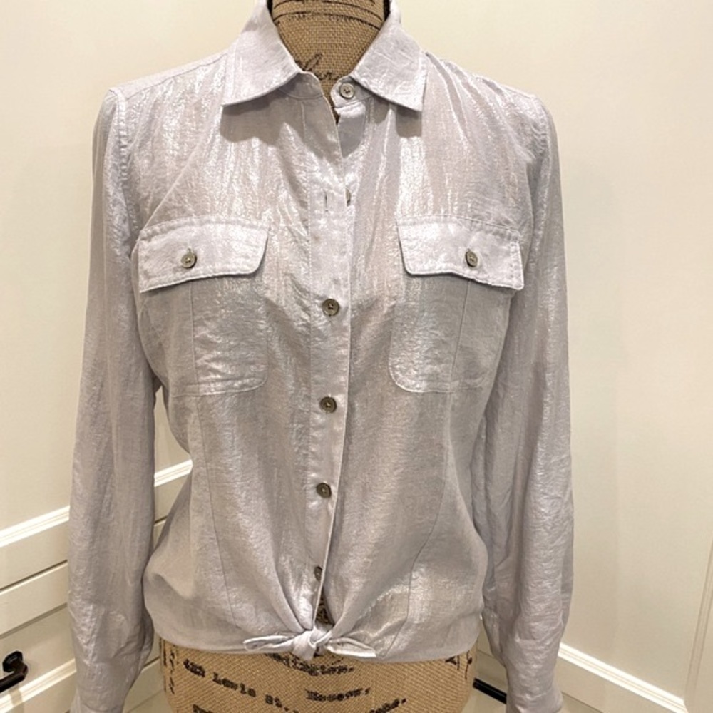 Calvin Klein Silver Shimmer Long Sleeve Top Small